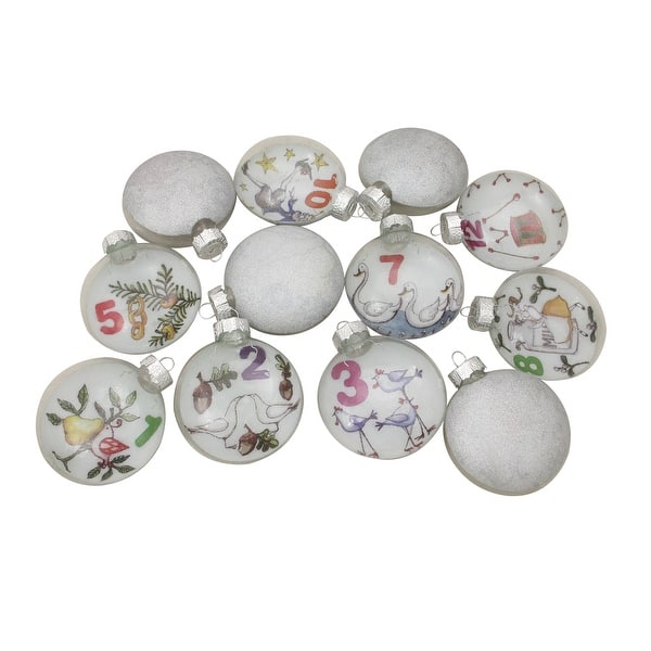 12ct Clear 'The Twelve Days of Christmas' Glass Disc Ornaments 3" Bed